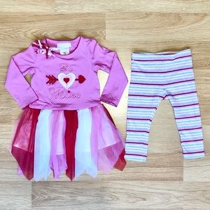 EUC Bonnie Jean Baby Girl Valentine’s Day Dress and Leggings-Be Mine + Stripes